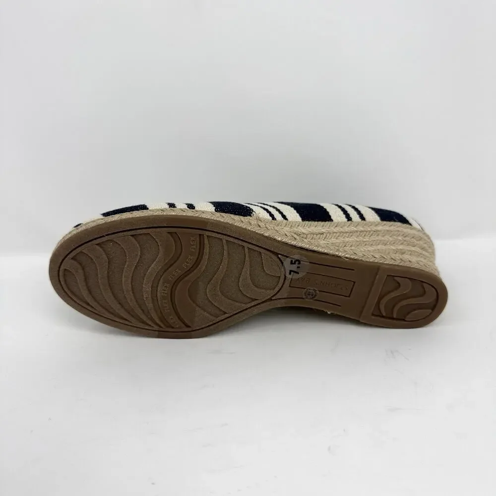 St. John’s Bay Botanic Women’s 7.5 M Navy Stripe Espadrille Wedge Shoes New